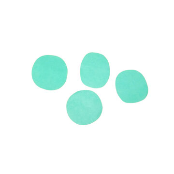 Four circular light blue paper cutouts with irregular edges isolated on a transparent background