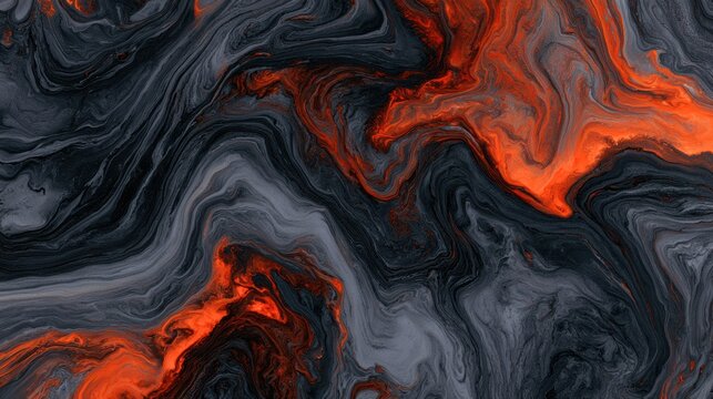 An overhead perspective captures a fluid texture of grey liquid and neon acid orange details. The contrasting colors create a vivid visual effect.