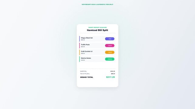 Digital Receipt Bill Splitting Application Interface Motion Design