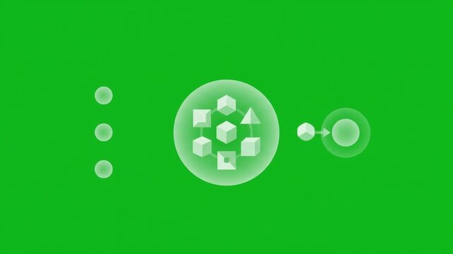 Graphic animation of artificial intelligence machine learning model updating and processing data on green screen