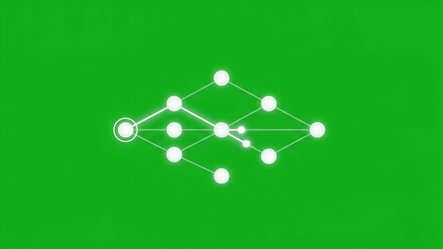 Graphic animation of root cause analysis network diagram on green screen background