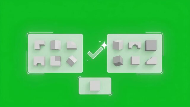 Graphic animation of shape matching test and scanning on green screen background
