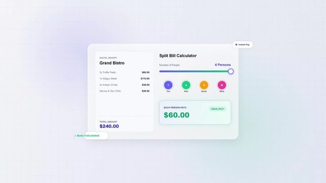 Split Bill Calculator Interface Motion Graphic