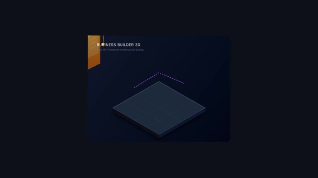Business Builder 3D Enterprise Infrastructure Scaling Interface Animation on Dark Background
