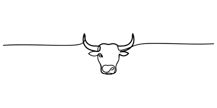 Continuous single line drawing of a bull head