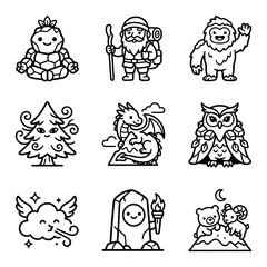 Obraz premium Cute Cartoon Characters: Fantasy Creatures, Nature Spirits, Mythical Beings