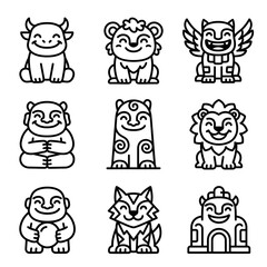 Obraz premium Cute Mythical Creatures Collection: Kawaii Animals & Fantasy Characters Icon Set