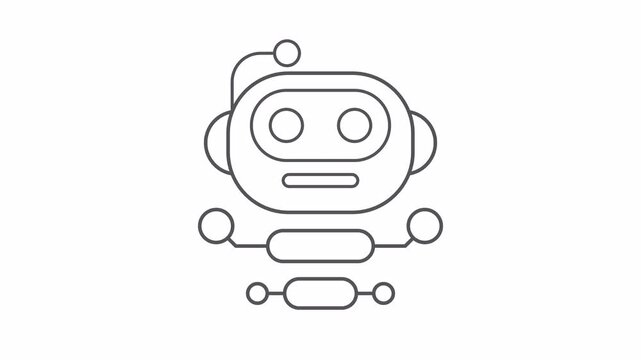 AI agent animated line icon for intelligent autonomous bot algorithm and smart technology concept, seamless loop motion graphic with alpha transparent background