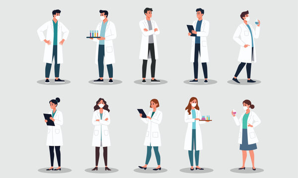 Scientist characters flat vector graphic collection