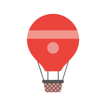 Red hot air balloon with basket isolated on transparent background