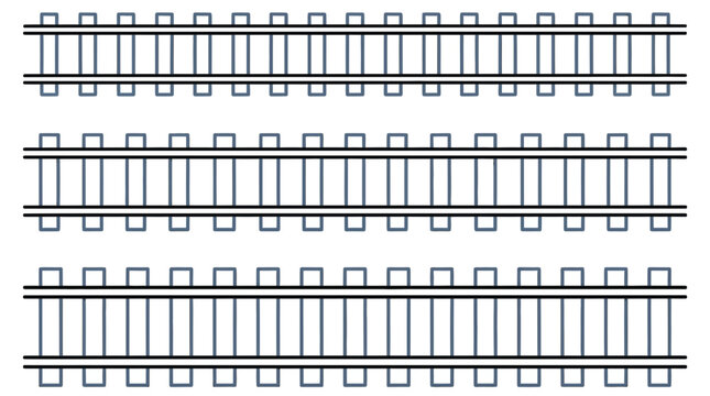 Minimalist flat vector illustration of three parallel railway tracks on a white background, perfect for logistics infographics, transit mapping and transportation design projects