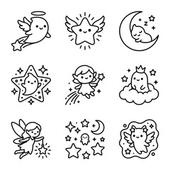 Fototapeta premium Cute Kawaii Fantasy Creatures & Celestial Icons
