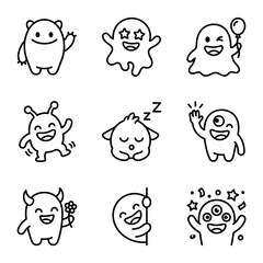 Fototapeta premium Cute Doodle Monsters Icons - Funny Cartoon Characters Set