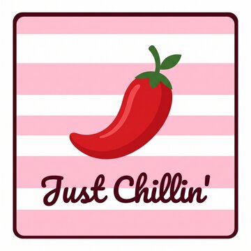 Red Chili Pepper Illustration with Just Chillin Text on Pink and White Striped Background Graphic