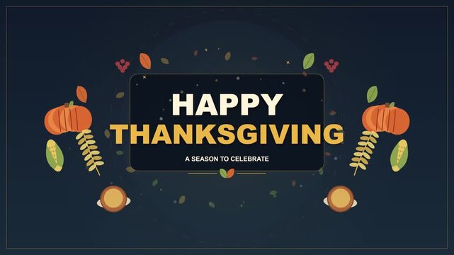 Happy Thanksgiving Greeting Motion Graphic with Pumpkin and Fall Leaves