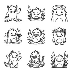 Fototapeta premium Cute Kawaii Monsters Collection, Funny Cartoon Characters, Vector Art