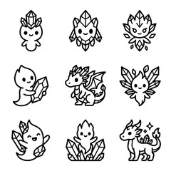Obraz premium Cute Fantasy Creatures: Crystals, Dragons, Spirits, and Elementals