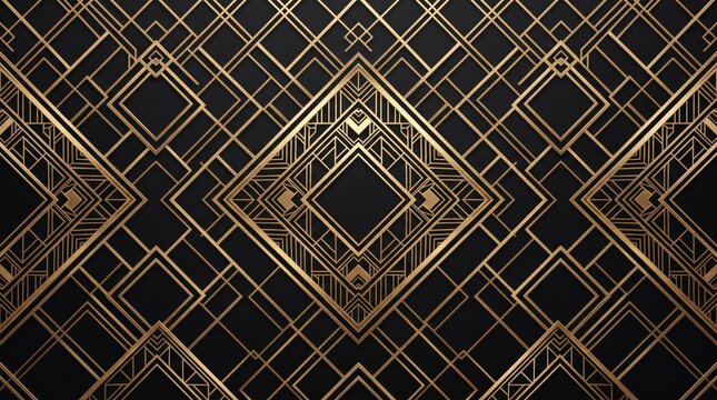 Luxury gold and black geometric background with art deco pattern