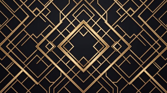 Luxury golden art deco geometric background pattern with dark elegant lines