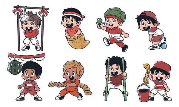 Indonesian festival kids character vector graphic collection