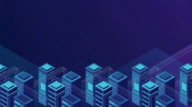 Isometric city blocks of cubes glowing blue on a dark grid