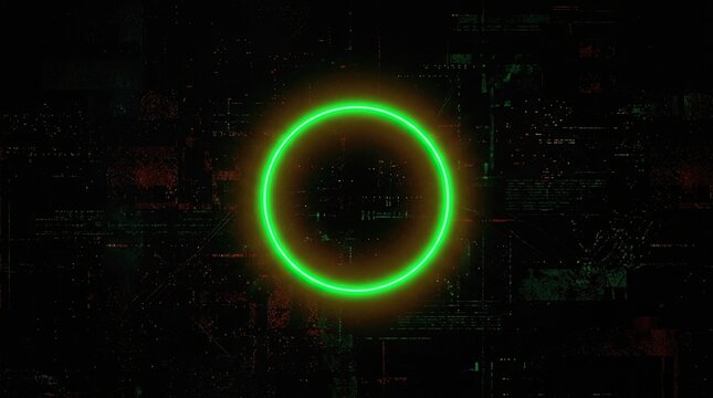 Digital security concept with glowing green circle around a server rack