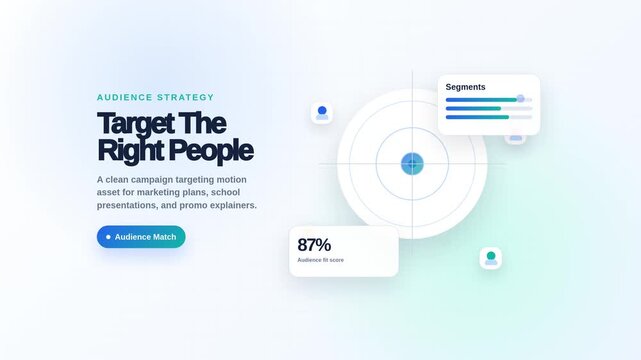 Targeted marketing audience strategy dashboard displaying data analytics with motion graphics for professional business presentations and clean digital interface animation clip