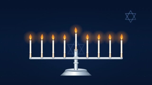 Hanukkah Silver Menorah with Glowing Candles Animation for Traditional Jewish Holiday Celebration