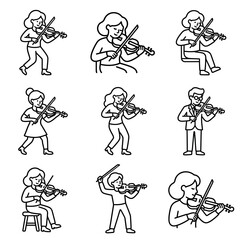 Fototapeta premium Diverse Violin Players: Cartoon People Playing Music