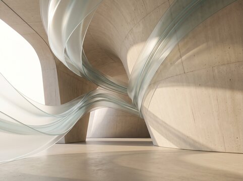 Modern architectural interior with curved concrete walls