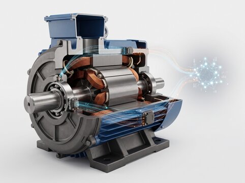 Cross section of an electric motor showing internal parts