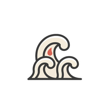 Stylized waves with red droplet icon