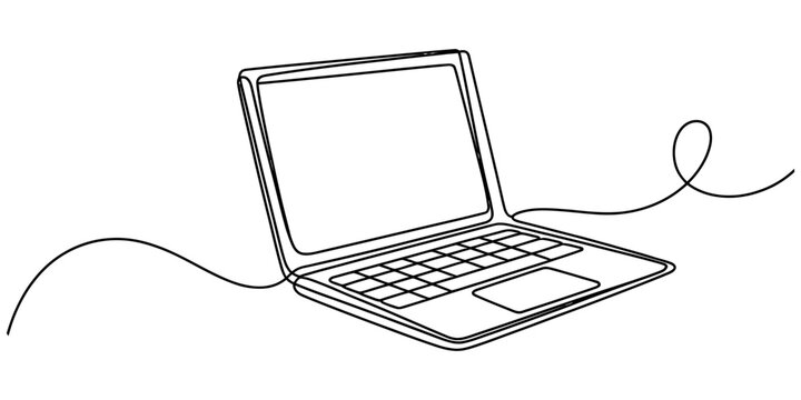 Continuous single line drawing of a laptop computer icon