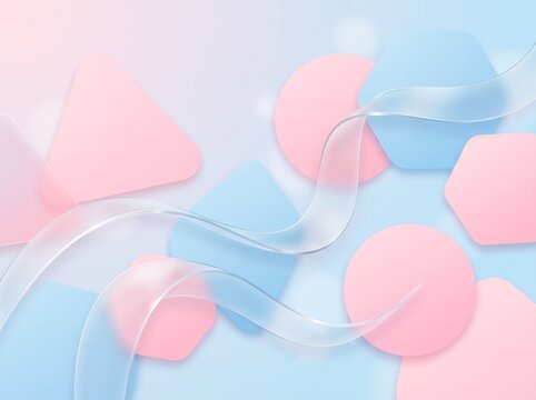 Abstract background with pink blue shapes and wavy ribbon