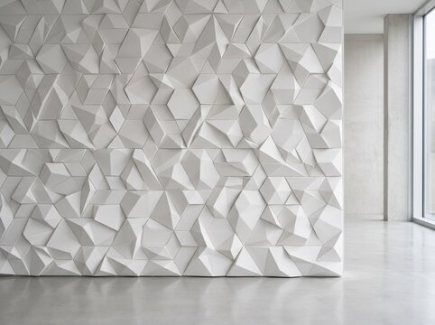 Abstract geometric wall pattern in a modern bright room