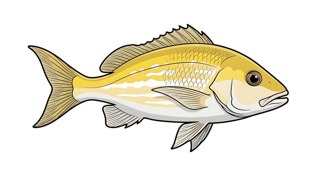 Yellowtail Snapper Fish Cartoon Vector Illustration Isolated on White Background for Fishing Design