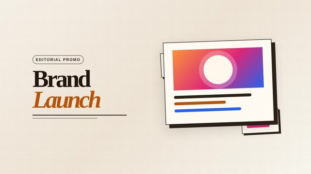 Brand launch editorial promo motion graphic featuring minimalist typography and abstract colorful shapes within a smooth animated video digital clip