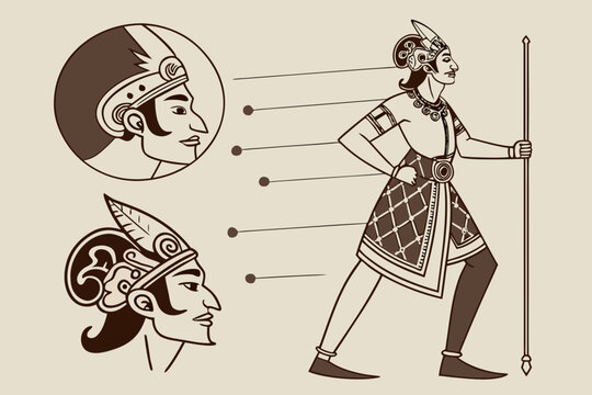 Wayang indonesia Detailed wayang kulit vector illustrations presenting traditional puppet character anatomy reference and heritage art  generated ai