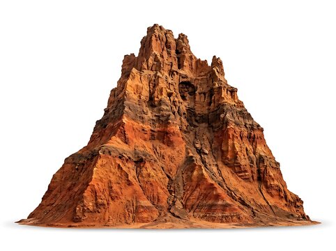 Large brown rocky mountain peak isolated