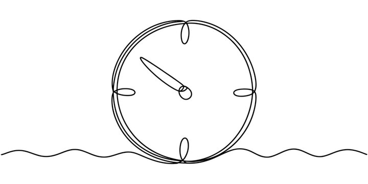 Continuous single line drawing of a clock isolated on a white background Vector, illustration