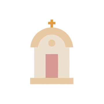 Stylized church building icon with cross