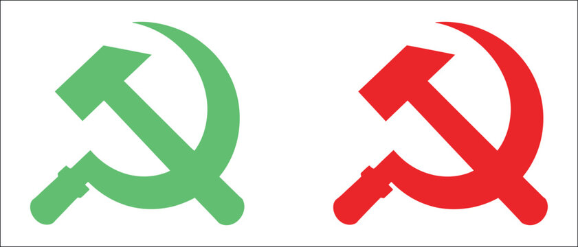 Hammer and sickle communism symbol, red Soviet-inspired vector emblem representing revolutionary history, political ideology, labor, industry and historical graphic design.