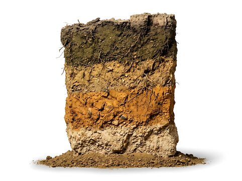 Cross section of soil layers with grass and earth