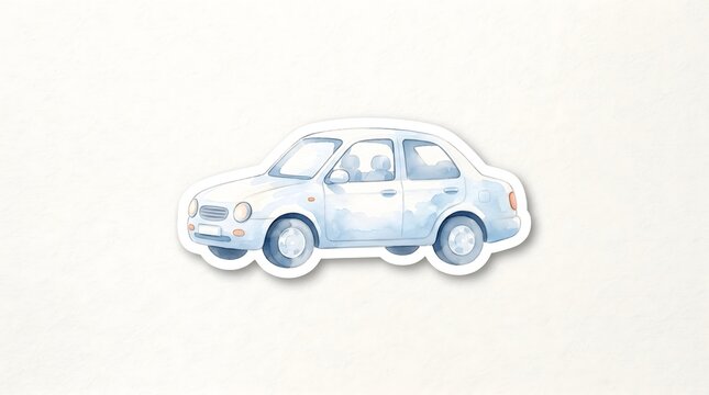 Watercolor illustration of a small blue sedan car