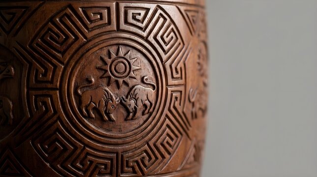 Indigenous Wooden Drum Carving Detail