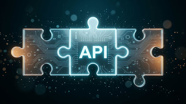 API integration and software development concept with digital puzzle pieces