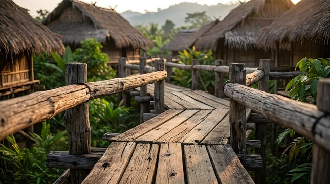 Tribal Village Wooden Pathway Structure