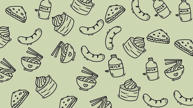 seamless pattern fast food and street food video animation
