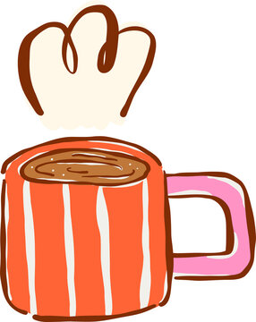Hand drawn Striped Mug of Hot Streaming Coffee Illustration