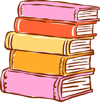 Retro Stack of Books Colorful Hand drawn